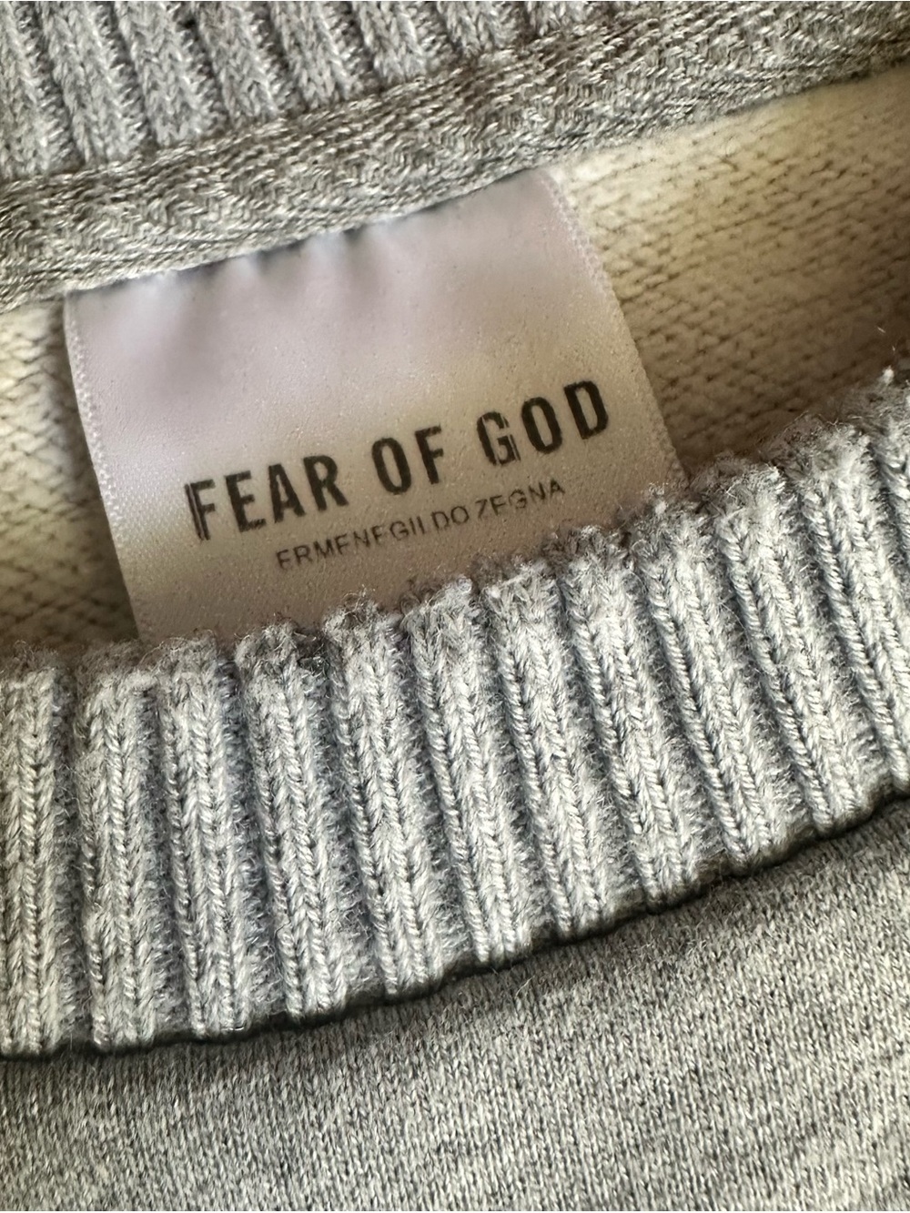 Fear of God Light Gray Ribbed Crewneck Sweater Collab with Ermenegildo Zegna